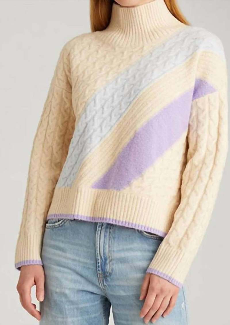 525 America Ria Colorblock Cable Pullover In Cream Multi