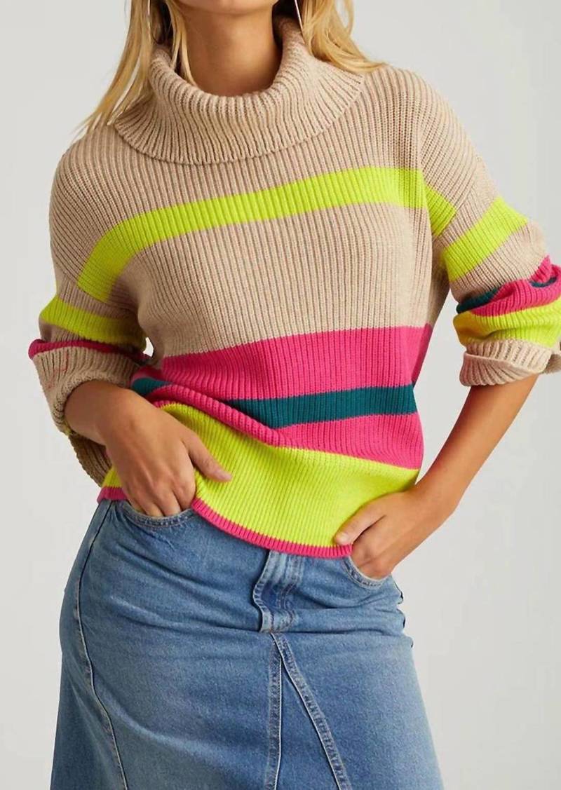525 America Shaker Turtleneck Sweater In Cashew Heather Multi