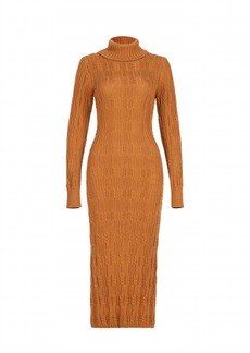 525 America Turtleneck Cable Dress In Caramel