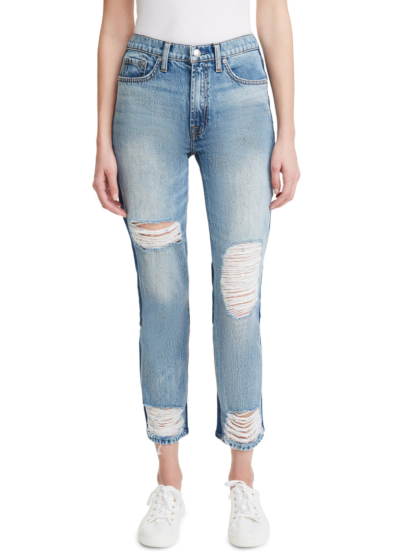 7 For All Mankind 50/50 Ripped High Waist Ankle Straight Leg Jeans in Seaward 50/50 W/Destroy at Nordstrom Rack