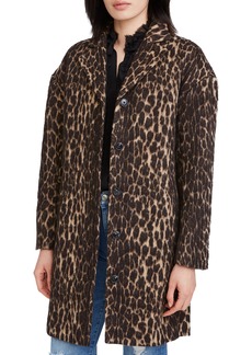 7 For All Mankind Animal Print Longline Coat in Leopard at Nordstrom Rack