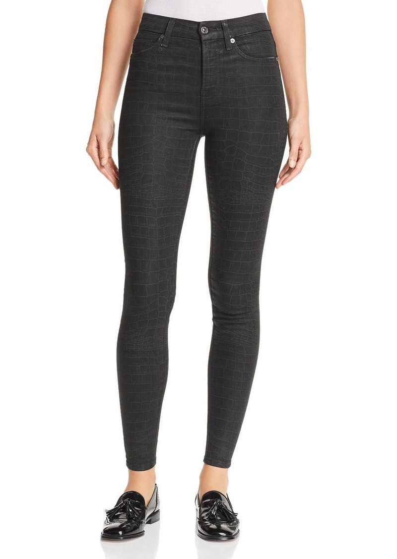 7 For All Mankind Croc-Print Coated Ankle Skinny Jeans in Black/Gray