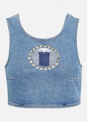 7 For All Mankind Embellished denim crop top