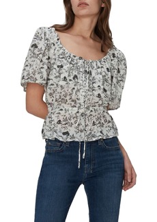 7 For All Mankind Floral Cotton Peasant Top in Toile Green at Nordstrom Rack