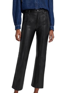 7 For All Mankind High Rise Cropped Faux Leather Slim Kick Flare Jeans in Black
