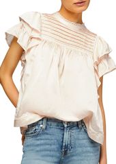 7 For All Mankind Lace Trim Ruffled Top