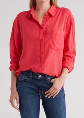 7 For All Mankind Long Sleeve Button-Up Tunic Shirt in Geranium at Nordstrom Rack