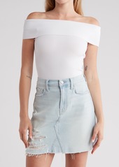 7 For All Mankind Off the Shoulder Ribbed Top in Bright White at Nordstrom Rack
