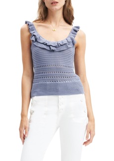 7 For All Mankind Openwork Ruffle Neck Sweater Tank in Denimblue at Nordstrom Rack