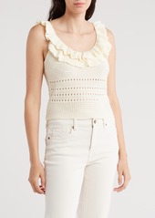 7 For All Mankind Openwork Ruffle Neck Sweater Tank in White at Nordstrom Rack