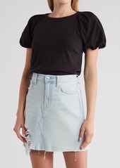 7 For All Mankind Puff Sleeve Mixed Media Top in Black at Nordstrom Rack