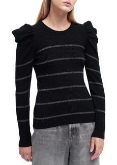 7 For All Mankind Puff Sleeve Rib Sweater in Black at Nordstrom Rack