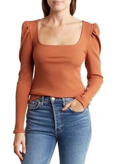 7 For All Mankind Puff Sleeve Square Neck Ribbed Top in Spice at Nordstrom Rack