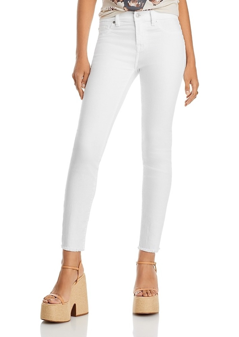 7 For All Mankind Roxanne Mid Rise Raw Hem Ankle Skinny Jeans in White Fashion