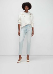 7 For All Mankind Boyfriend Crewneck Sweatshirt With Floral Embroidery In Ivory