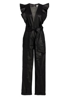 7 For All Mankind Coated Plung V-Neck Jumpsuit