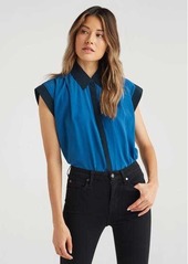 7 For All Mankind Contrast Cuff Drop Shoulder Top in Cobalt Blue