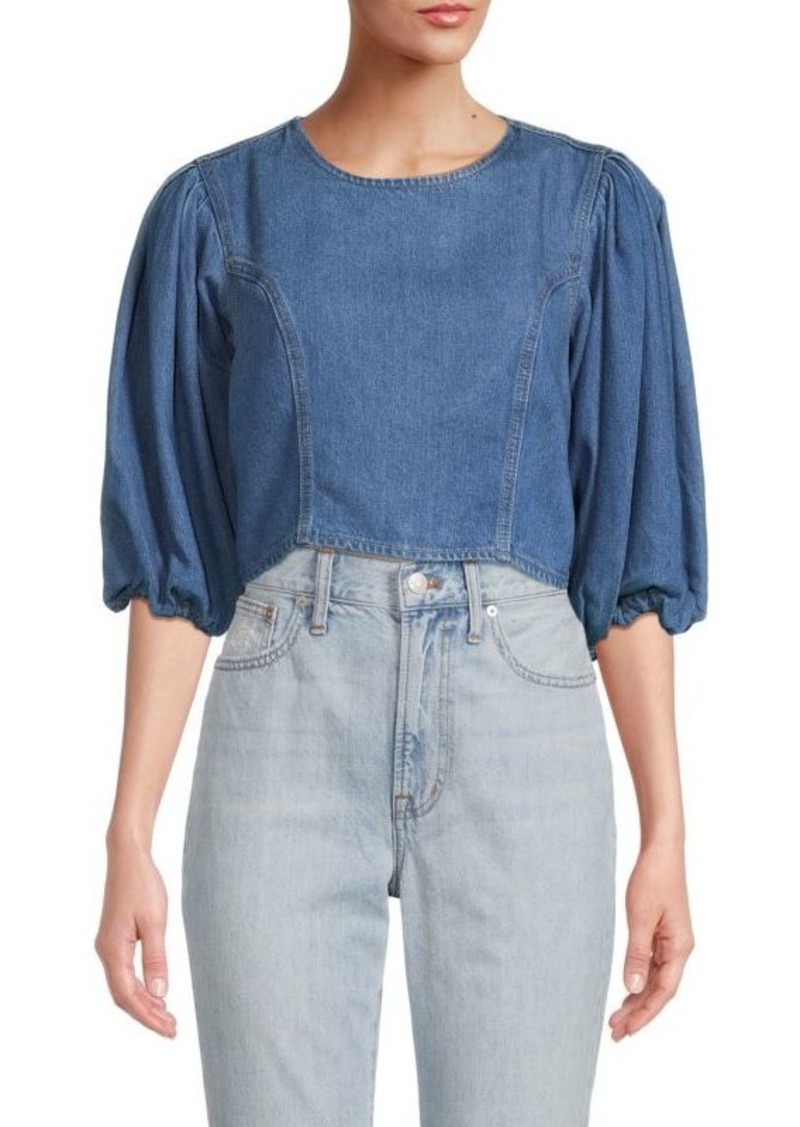 7 For All Mankind ​Denim Puff Sleeve Corset Top