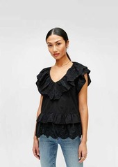 7 For All Mankind Double Ruffle Eyelet Top in Jet Black