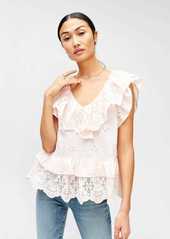 7 For All Mankind Double Ruffle Eyelet Top in Pink