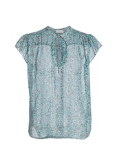7 For All Mankind Floral Metallic Silk Flutter-Sleeve Blouse