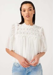 7 For All Mankind Floral Yoke Applique Blouse In Optic White