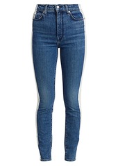 7 For All Mankind High-Rise Bleached Side Stripe Ankle Skinny Jeans