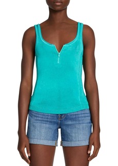 7 For All Mankind High Shine Womens Ribbed Knit 1/4 Zip Tank Top