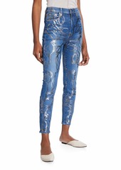 7 For All Mankind High-Waist Ankle Skinny Jeans with Foil-Print