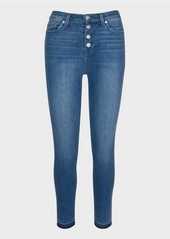 7 For All Mankind High Waist Ankle Skinny with Button Fly in Shoreline Drive
