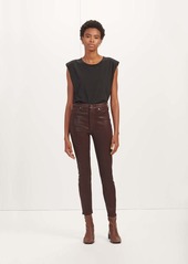 7 For All Mankind High Waist Ankle Skinny With Faux Pockets In Coated Chocolate
