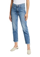 7 For All Mankind High-Waist Cropped Straight Jeans with Frayed Hem