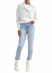 7 For All Mankind High-Waist Cropped Straight Jeans with Scalloped Seams