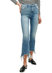 7 For All Mankind High-Waist Slim Kick Jeans with Destroyed Hem