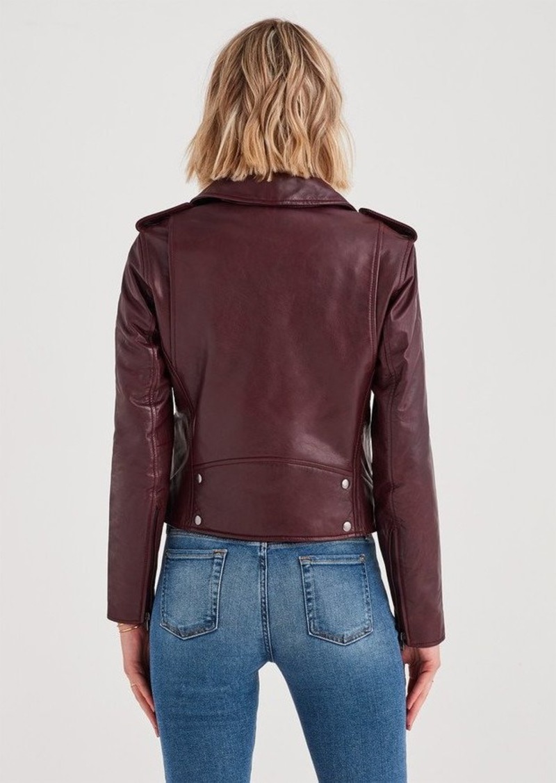 7 For All Mankind Leather Basic Biker Jacket in Black Bordeaux | Outerwear