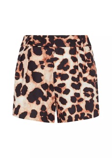 7 For All Mankind Leopard Pleated Linen-Blend Shorts