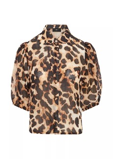 7 For All Mankind Leopard Puff Sleeve Blouse