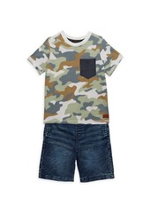 7 For All Mankind ​Little Boy's 2-Piece Camo-Print T-Shirt & Denim Shorts Set
