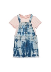 7 For All Mankind Little Girl's 2-Piece Ribbed Top & Tie-Dye Denim Dress Set