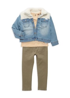 7 For All Mankind ​Little Girl’s 3-Piece Denim Faux Fur Jacket, Shirt & Jeans Set