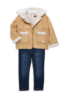 7 For All Mankind Little Girl's 3-Piece Faux Fur Jacket, Top & Jeans Set
