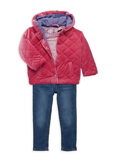 7 For All Mankind Little Girl's 3-Piece Quilted Jacket, Shirt & Jeans Set