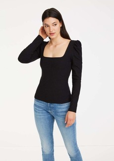 7 For All Mankind Long Sleeve Square Neck Top In Black