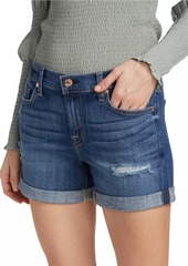 7 For All Mankind Low-Rise Stretch Denim Rolled Shorts