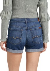 7 For All Mankind Low-Rise Stretch Denim Rolled Shorts