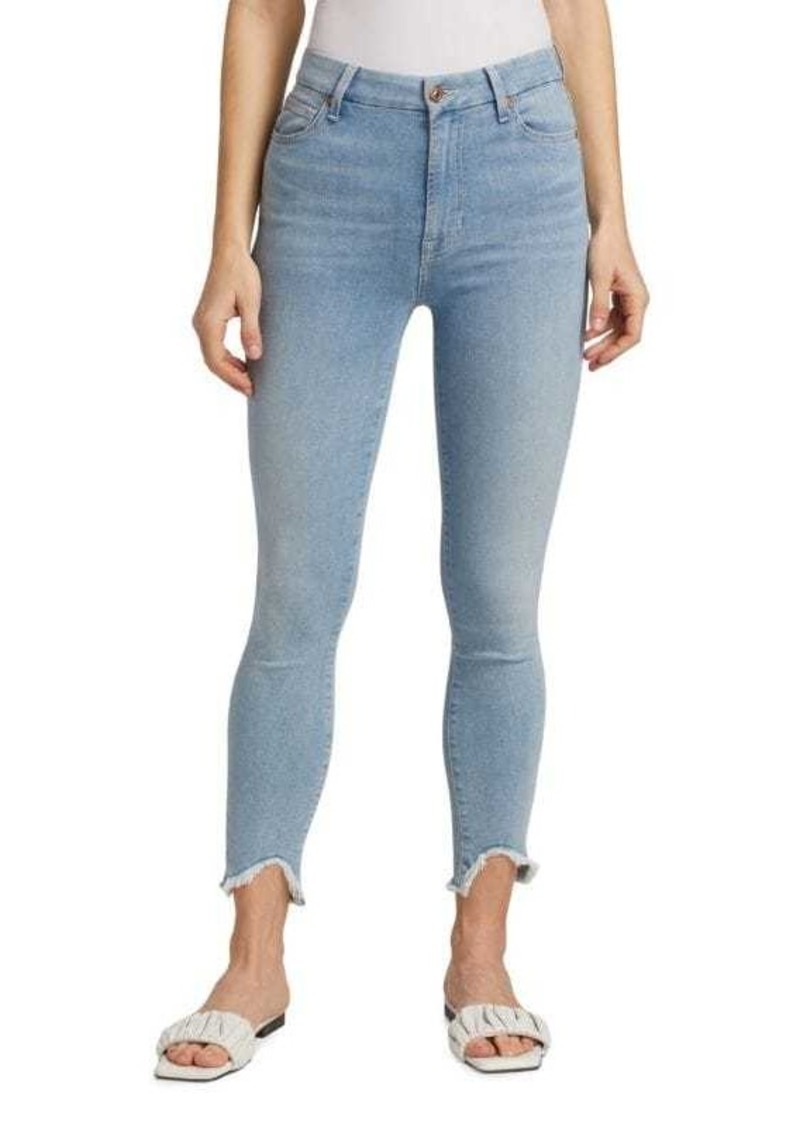 7 For All Mankind Maple Mid Rise Raw Edge Hem Cropped Skinny Jeans