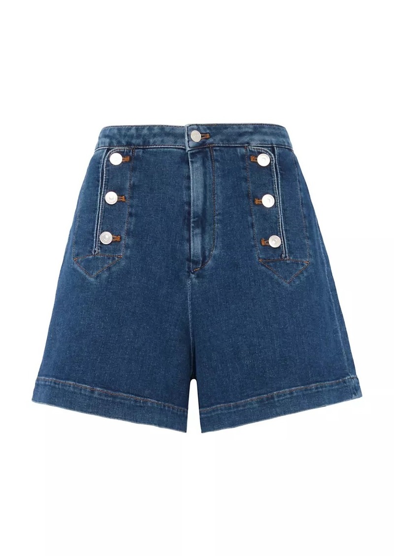 7 For All Mankind Marina High-Rise Buttoned Denim Shorts