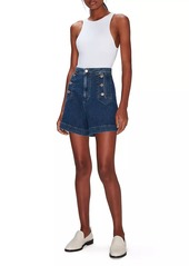 7 For All Mankind Marina High-Rise Buttoned Denim Shorts