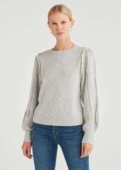 7 For All Mankind Merino Wool and Cashmere Fringe Sleeve Pullover in Heather Grey