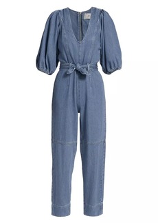 7 For All Mankind Puff-Sleeve Denim Jumpsuit